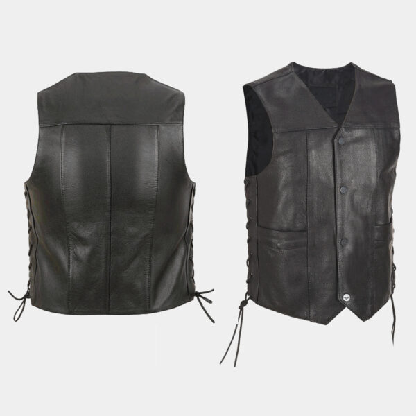 A Comprehensive Display of Front and Back Sides of Our Leather Vest SS-204