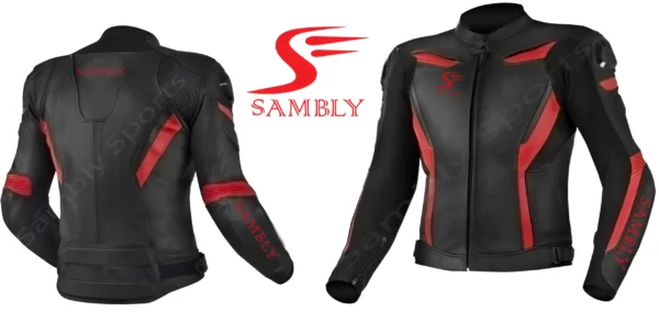 Front and Back view of the Motorbike Leather Jacket SS-503 by Sambly Sports