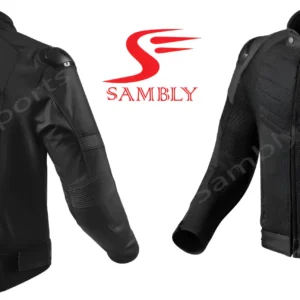 Front and Back view of the Motorbike Leather Jacket SS-507 by Sambly Sports