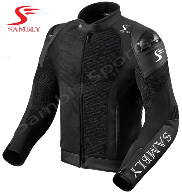 Front view of the Motorbike Leather Jacket SS-507 by Sambly Sports