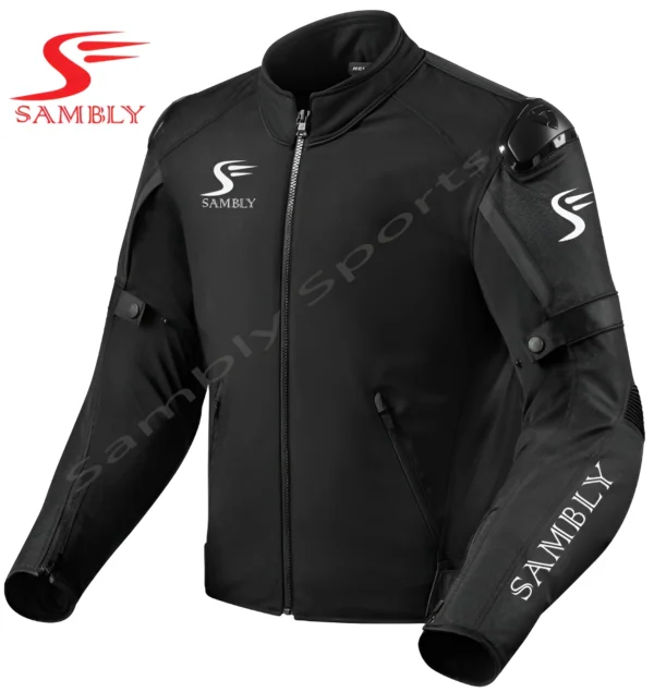 Close-up front view of the Motorbike Racing Textile Jacket SS-519 by Sambly Sports
