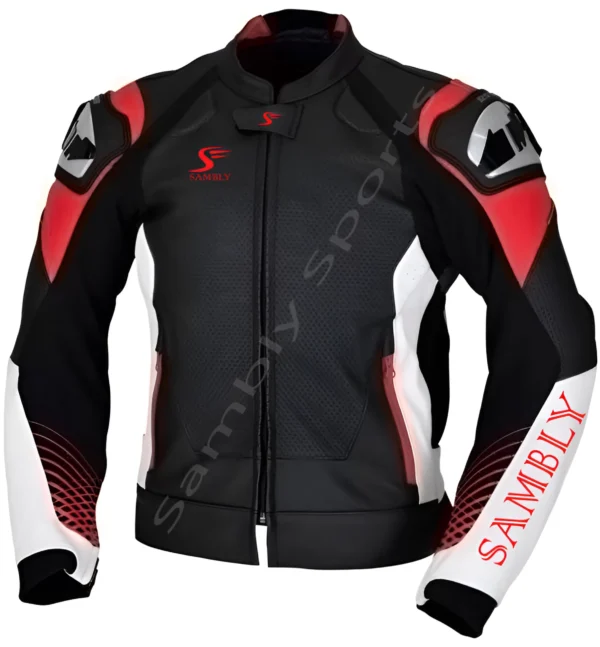 Front view of the Motorbike Leather Jacket SS-511 by Sambly Sports