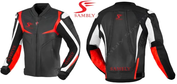 Front and Back view of the Motorbike Leather Jacket SS-512 by Sambly Sports