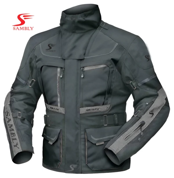 Zoomed Front view of the Motorbike Textile Jacket SS-514 by Sambly Sports