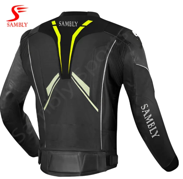 Back view of the Motorbike Leather Jacket SS-501 by Sambly Sports