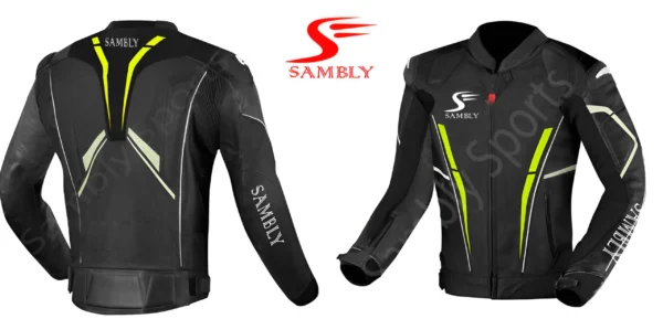Front and Back view of the Motorbike Leather Jacket SS-501 by Sambly Sports